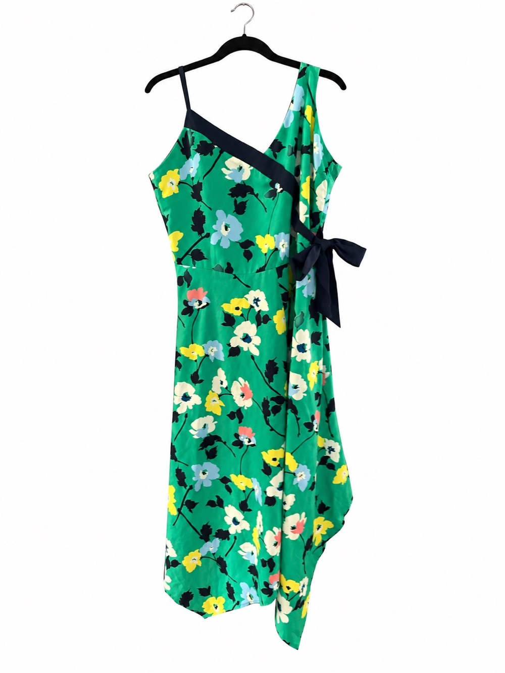 Banana Republic Green Floral One-Shoulder Dress with Navy Trim